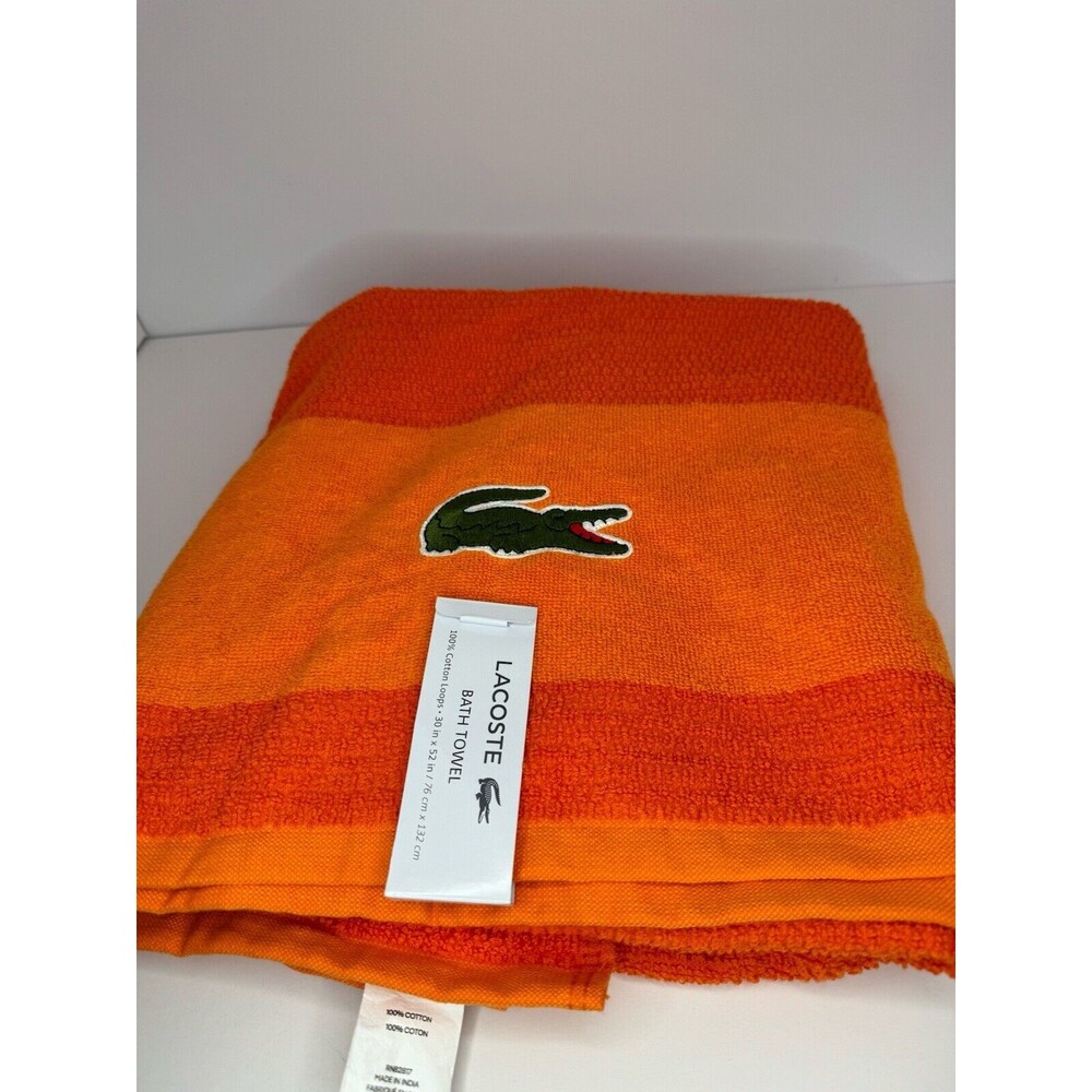 Lacoste ORANGE Bath Towel 100% Cotton 30" x 52" Big Crocodile Logo NEW NWT